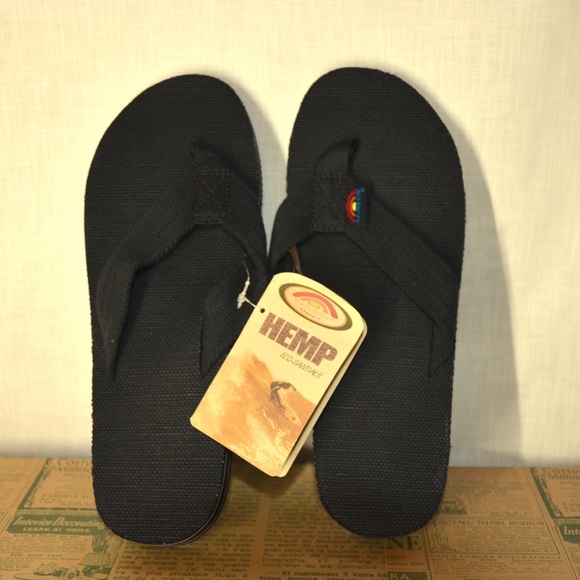 Rainbow Hemp Eco Sandals Black Size S 7.5-8.5 - Picture 1 of 7
